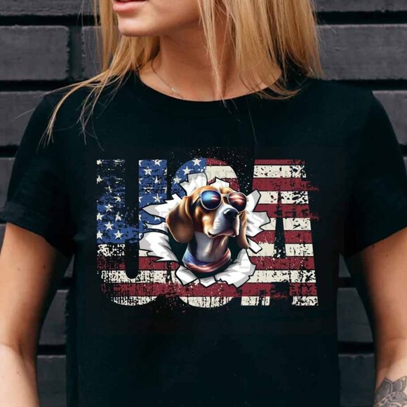 Beagle 4th July Memorial Day USA T-Shirt, Dog Lover Gift 4th of July Tee Shirt - Picture 1 of 5